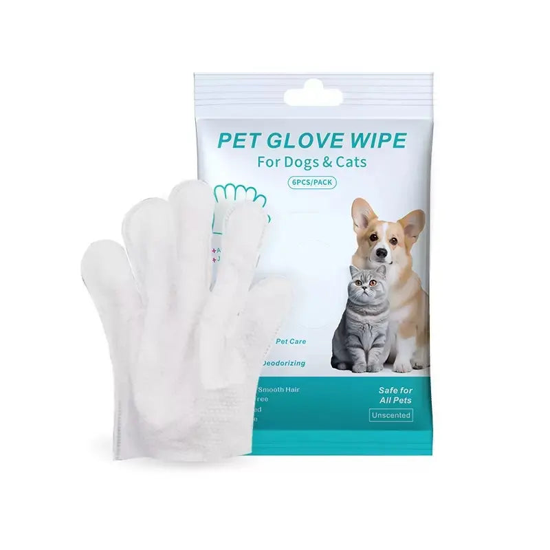 Eco-Friendly Pet Wipes for Dogs and Cats - Daily Care Disposable Grooming Gloves, 6 Travel-Friendly Sheets