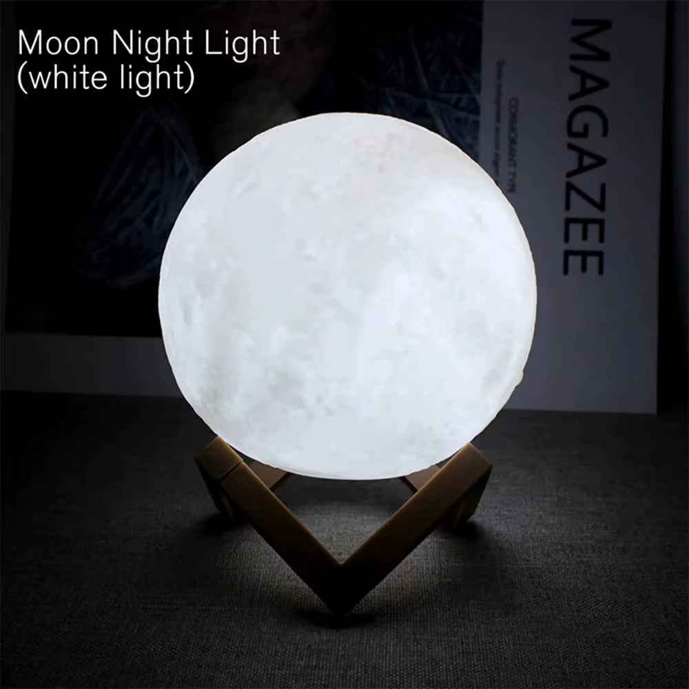 Led Moon Lamp Night Light with Stand Bedroom Gift Decor Print 6Cm/8Cm Lamps Battery Powered Creative...