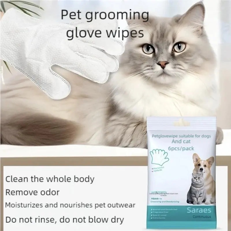 Eco-Friendly Pet Wipes for Dogs and Cats - Daily Care Disposable Grooming Gloves, 6 Travel-Friendly Sheets