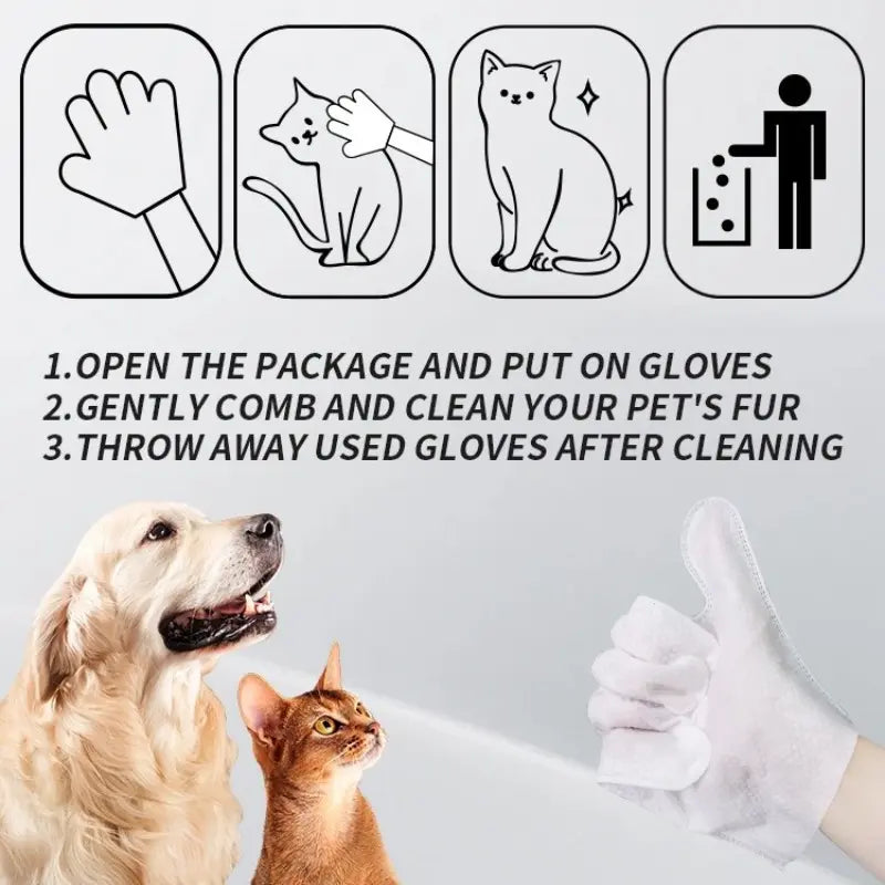 Eco-Friendly Pet Wipes for Dogs and Cats - Daily Care Disposable Grooming Gloves, 6 Travel-Friendly Sheets