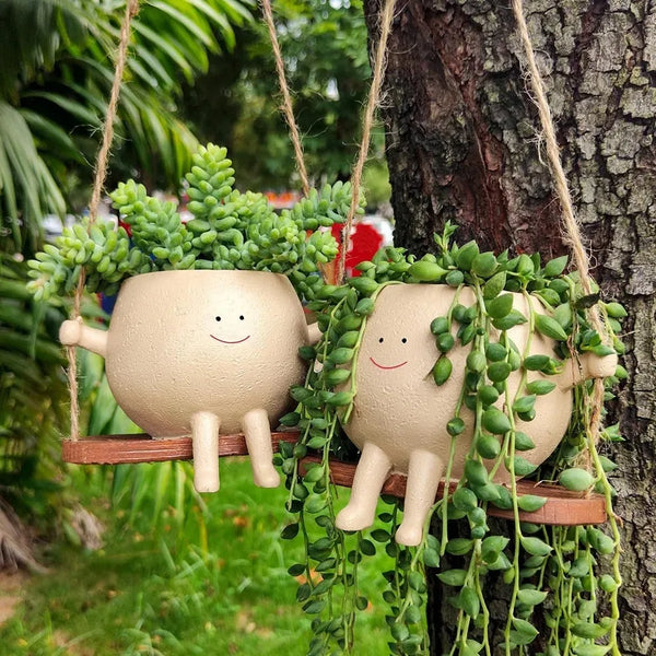 Resin Cartoon Swing Wall Hanging Flowerpot - Creative Head Planter for Home Garden Patio Decor, Mult...