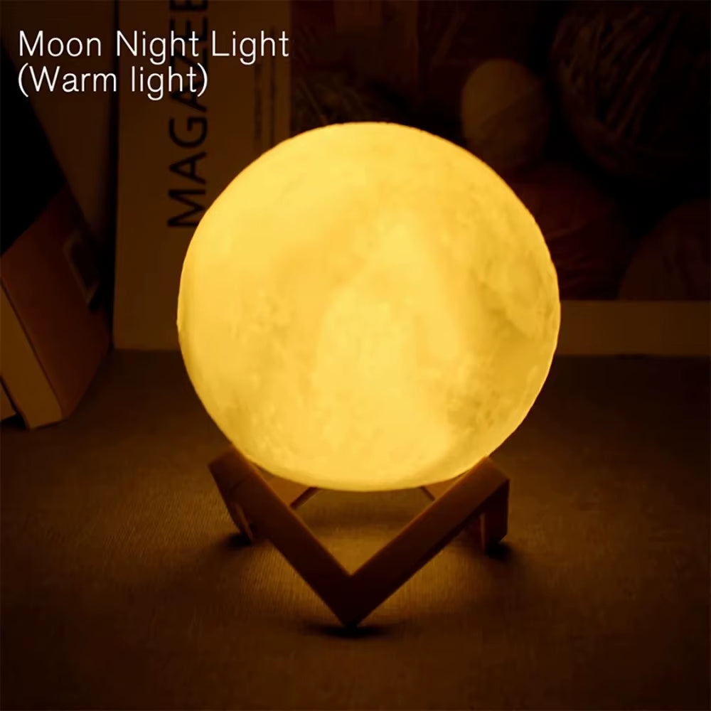 Led Moon Lamp Night Light with Stand Bedroom Gift Decor Print 6Cm/8Cm Lamps Battery Powered Creative...