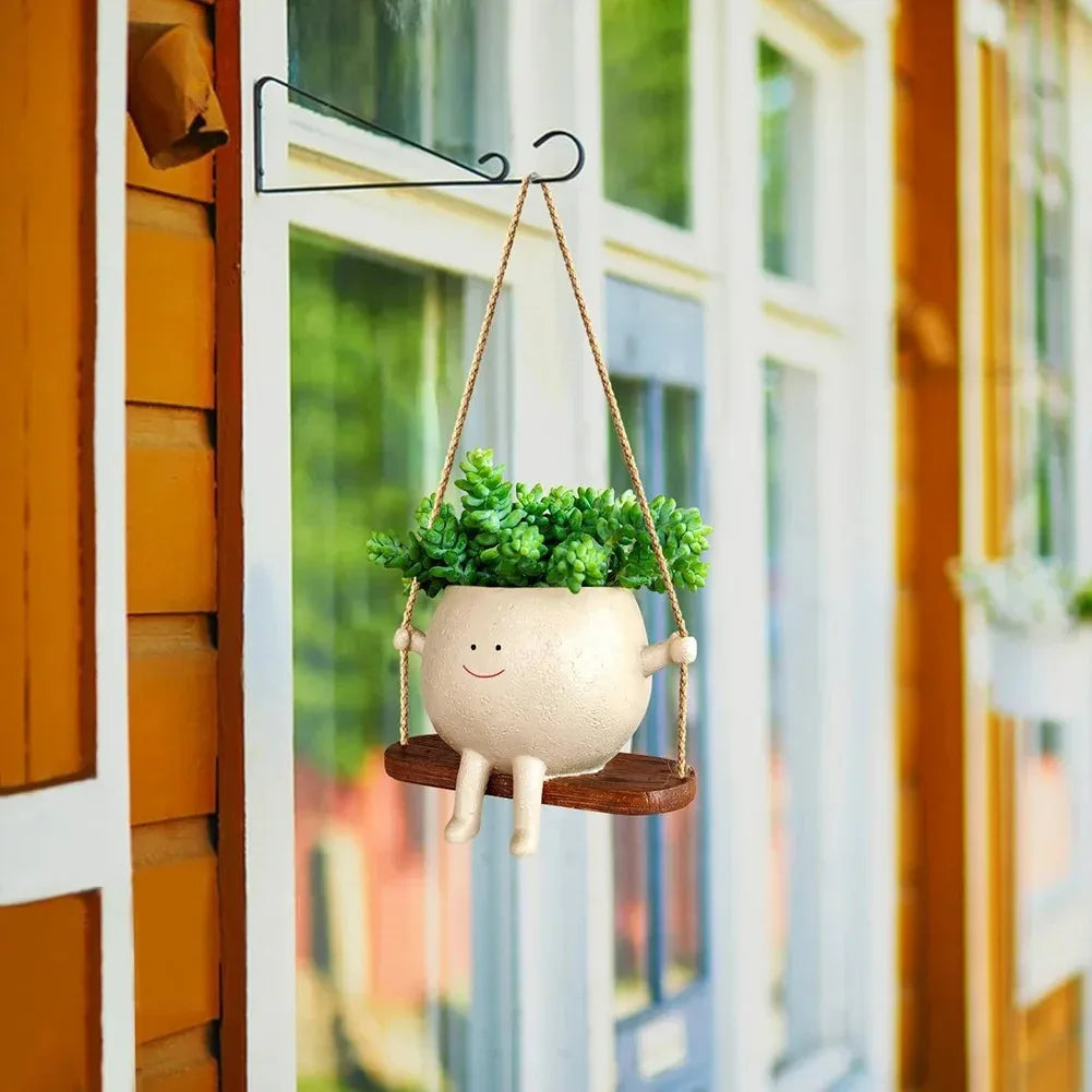 Resin Cartoon Swing Wall Hanging Flowerpot - Creative Head Planter for Home Garden Patio Decor, Mult...