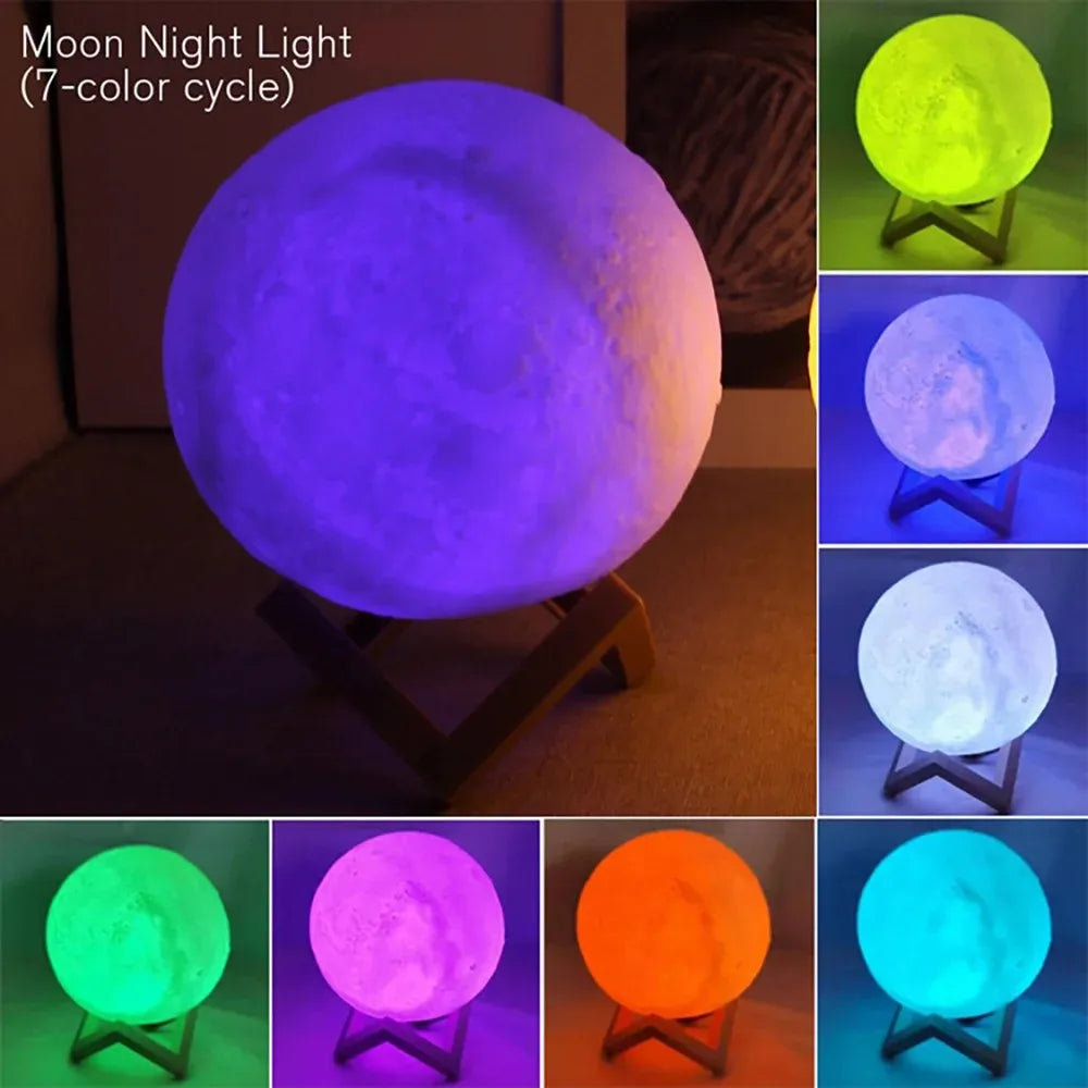 Led Moon Lamp Night Light with Stand Bedroom Gift Decor Print 6Cm/8Cm Lamps Battery Powered Creative...