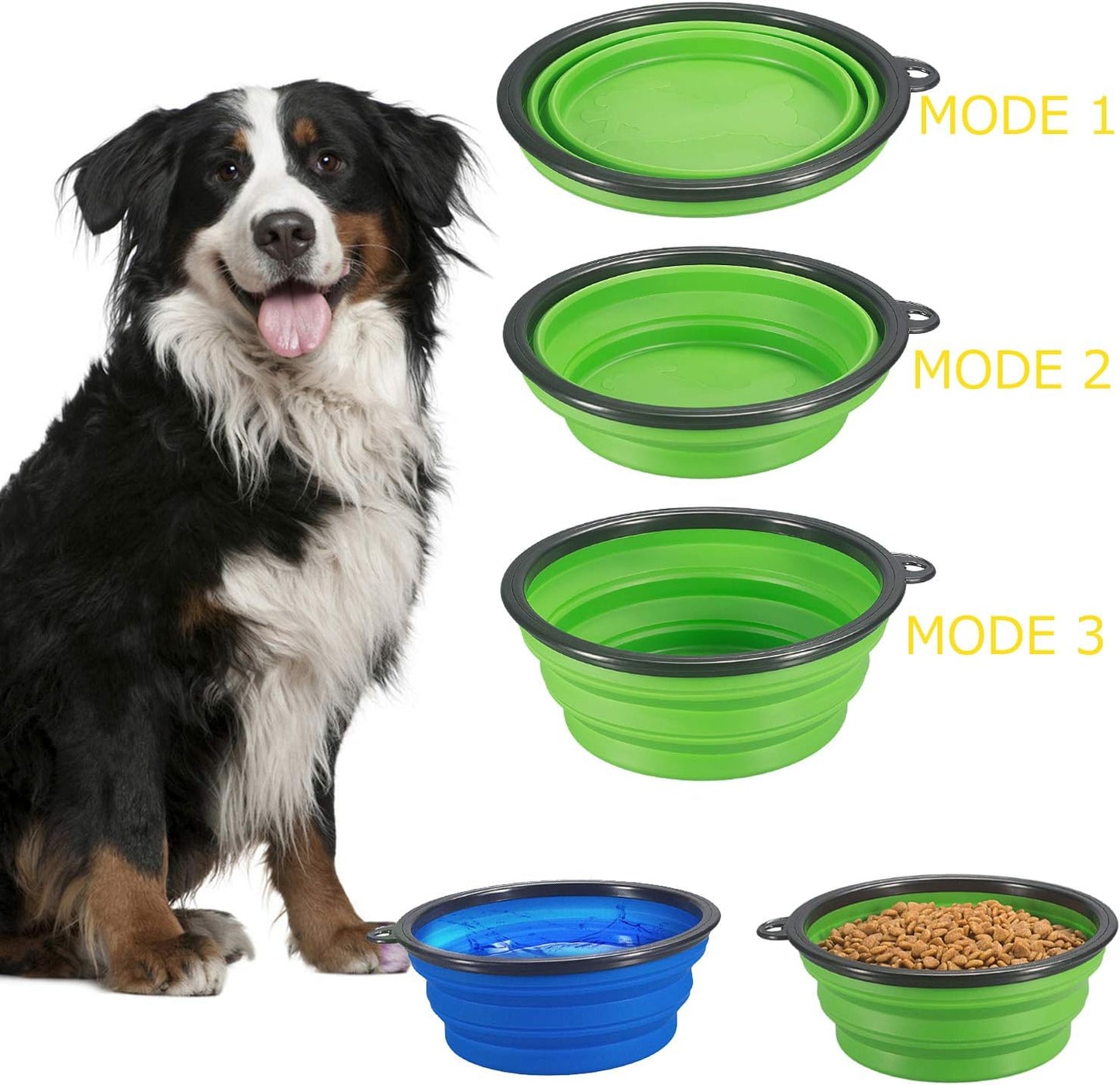 Collapsible 2-Pack Dog Bowl Set - Portable Expandable Pet Food and Water Dishes in Blue and Green