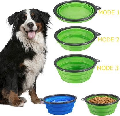 Collapsible 2-Pack Dog Bowl Set - Portable Expandable Pet Food and Water Dishes in Blue and Green