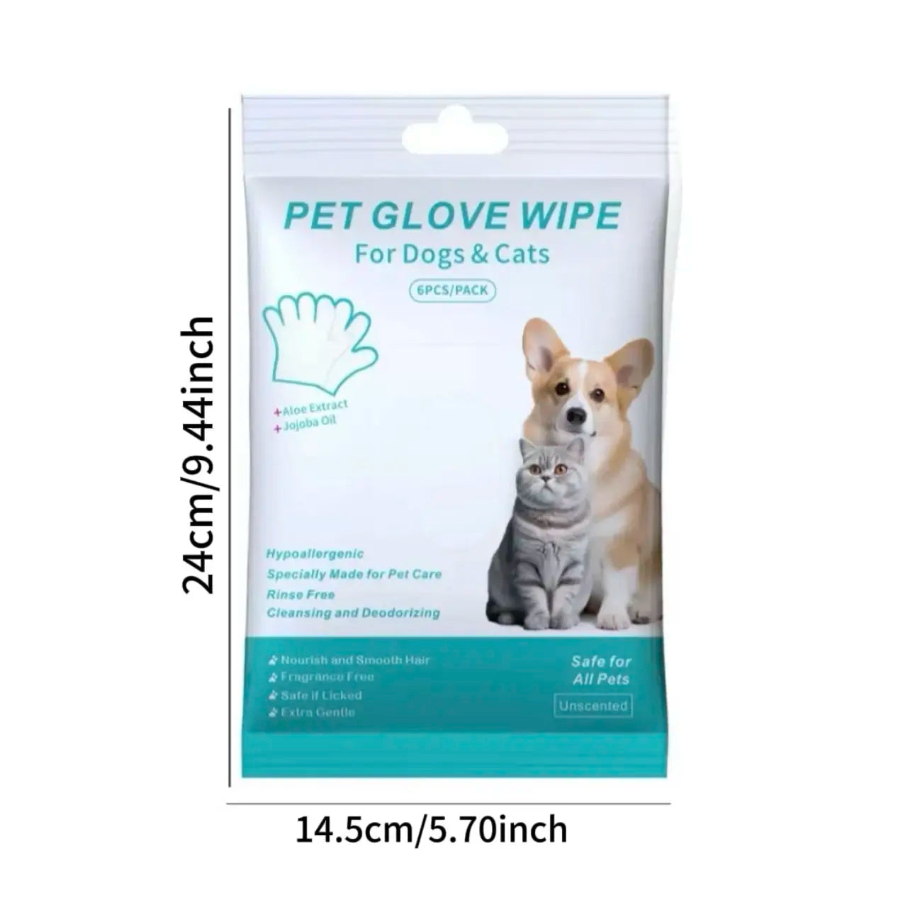 Eco-Friendly Pet Wipes for Dogs and Cats - Daily Care Disposable Grooming Gloves, 6 Travel-Friendly Sheets