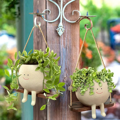 Resin Cartoon Swing Wall Hanging Flowerpot - Creative Head Planter for Home Garden Patio Decor, Mult...