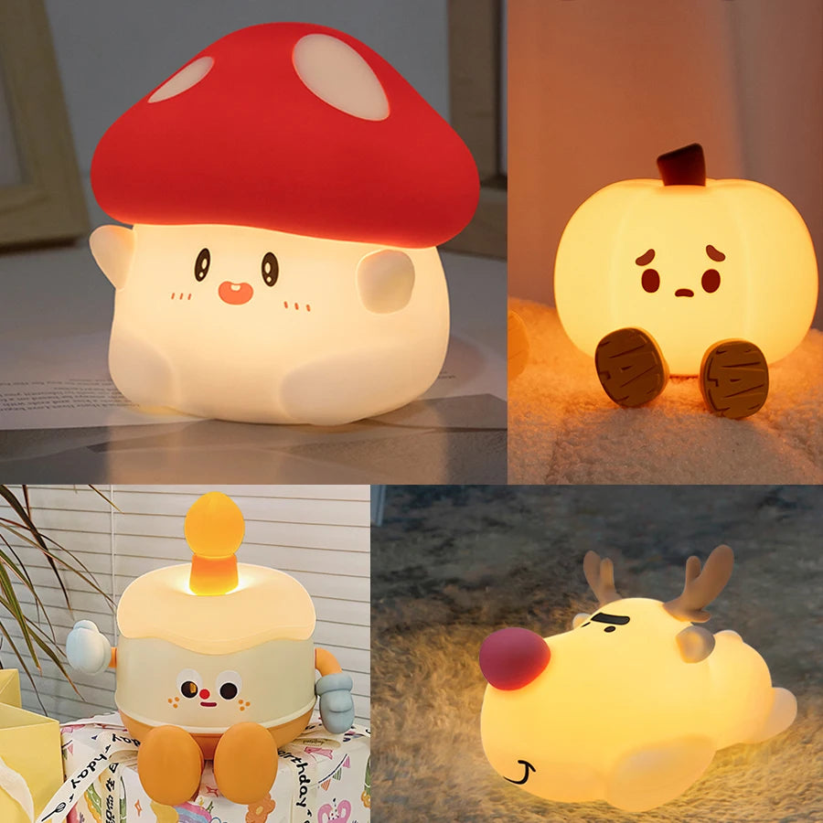 Mushroom Night Light LED Rechargeable USB Table Lamp Desk Room Decoration Baby Nursery Kids Birthday...