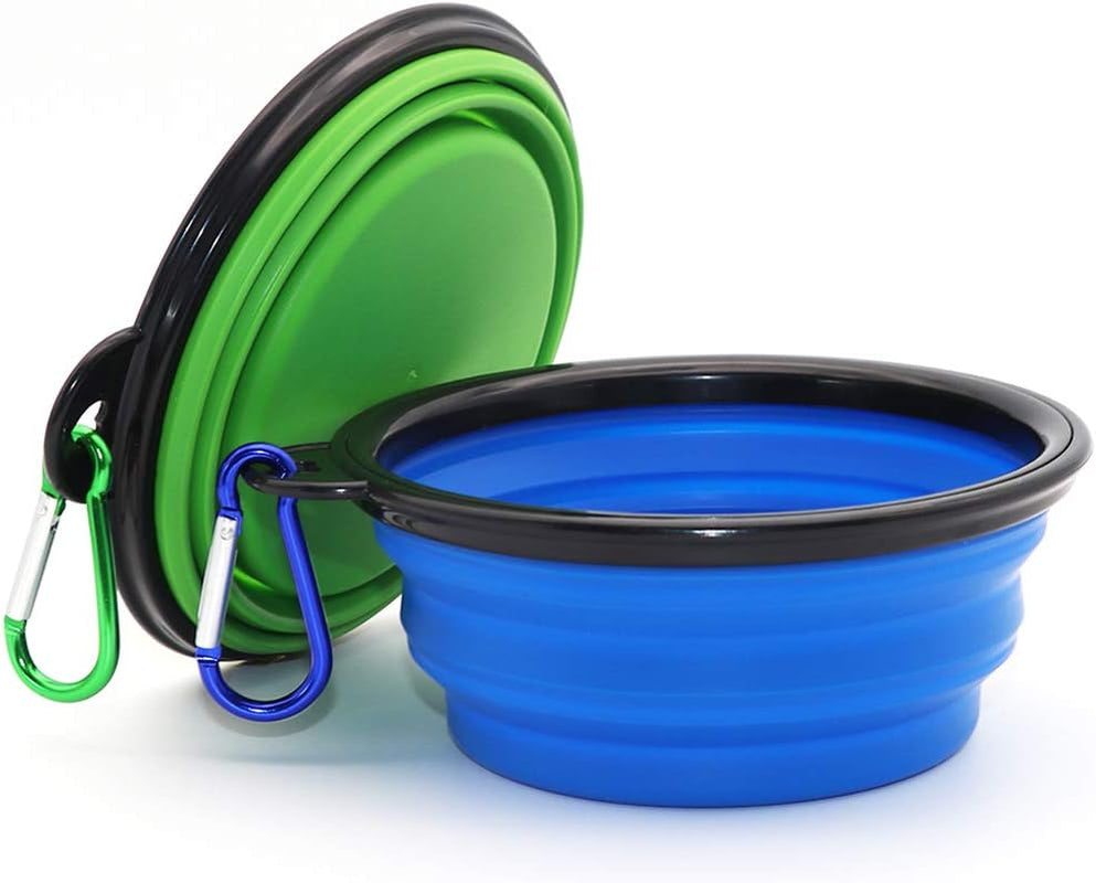 Collapsible 2-Pack Dog Bowl Set - Portable Expandable Pet Food and Water Dishes in Blue and Green
