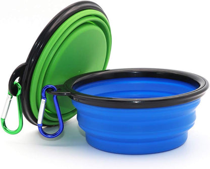 Collapsible 2-Pack Dog Bowl Set - Portable Expandable Pet Food and Water Dishes in Blue and Green