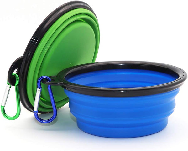 Collapsible 2-Pack Dog Bowl Set - Portable Expandable Pet Food and Water Dishes in Blue and Green