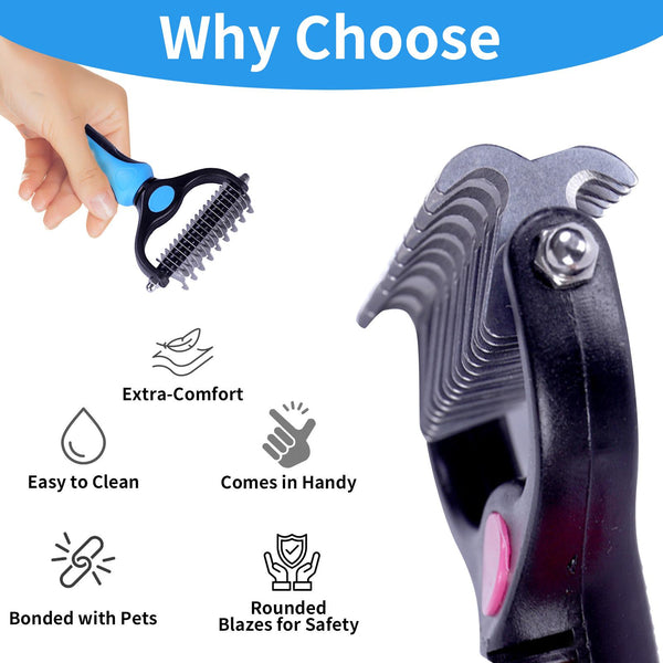Pet Grooming Brush - Dual-Sided Gentle Shedding and Dematting Undercoat Rake Comb for Dogs and Cats, Reducing Shedding and Hair Dispersal