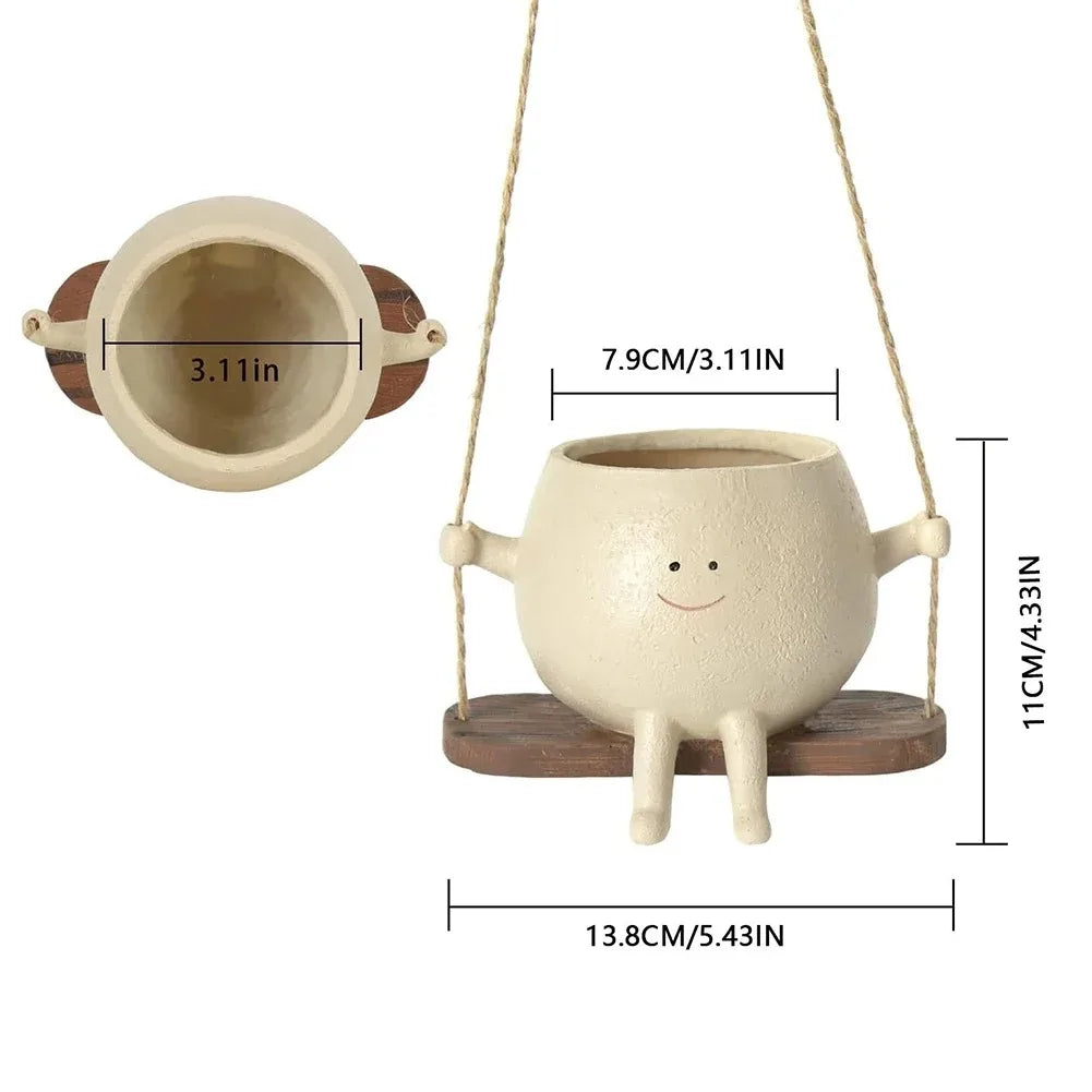 Resin Cartoon Swing Wall Hanging Flowerpot - Creative Head Planter for Home Garden Patio Decor, Mult...