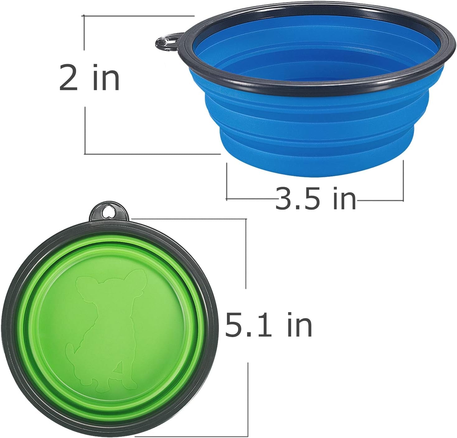 Collapsible 2-Pack Dog Bowl Set - Portable Expandable Pet Food and Water Dishes in Blue and Green