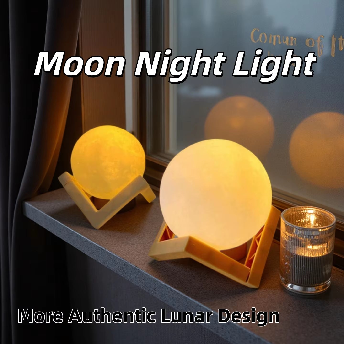 Led Moon Lamp Night Light with Stand Bedroom Gift Decor Print 6Cm/8Cm Lamps Battery Powered Creative...