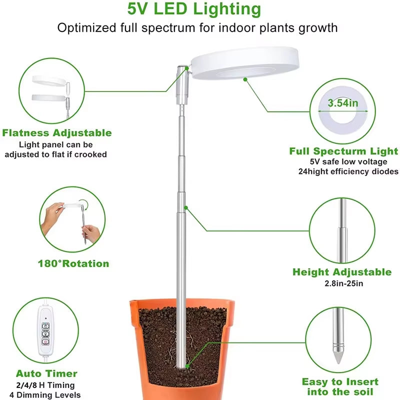 Full Spectrum Indoor Solar LED Growth Light, 4 Gear Dimming, Fleshy Viridiplantae, Flower F...