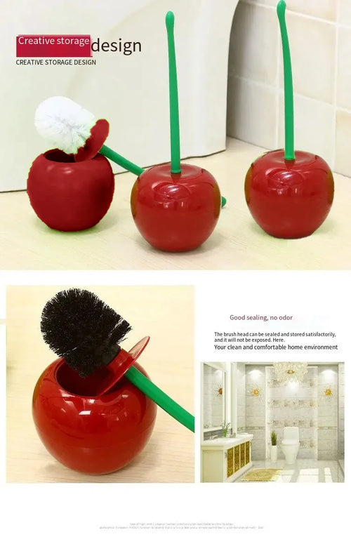 Cherry-Shaped Red Toilet Brush and Holder Set - Unique Bathroom Accessory