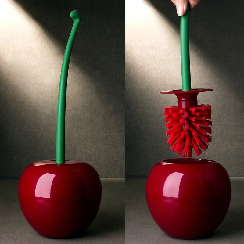 Cherry-Shaped Red Toilet Brush and Holder Set - Unique Bathroom Accessory